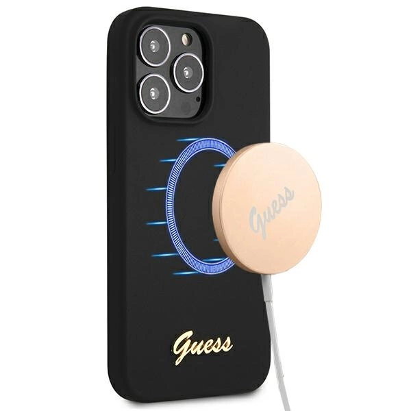 Guess GUHMP13XLSLMGBK iPhone 13 Pro Max 6.7" black/black hardcase Silicone Script Gold Logo MagSafeeng