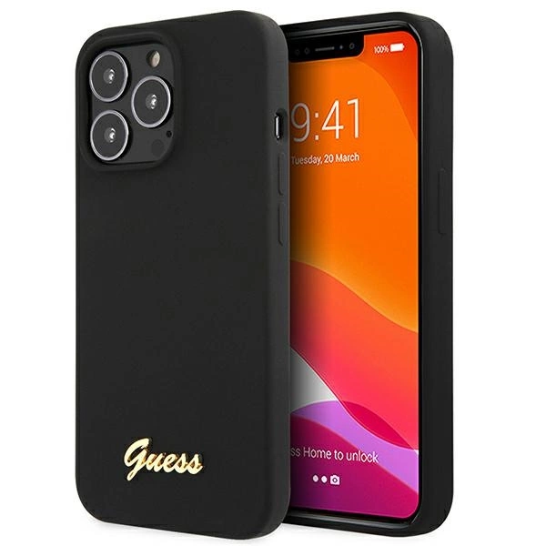 Guess GUHMP13XLSLMGBK iPhone 13 Pro Max 6.7" black/black hardcase Silicone Script Gold Logo MagSafeeng