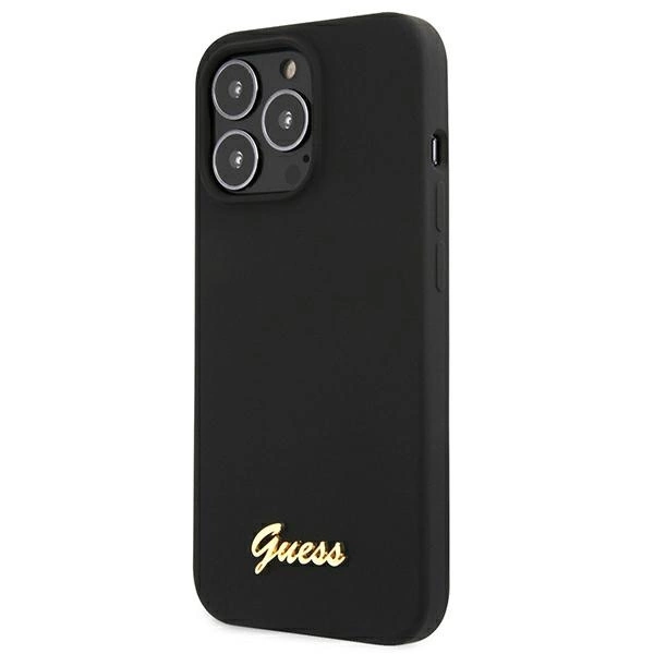 Guess GUHMP13XLSLMGBK iPhone 13 Pro Max 6.7" black/black hardcase Silicone Script Gold Logo MagSafeeng