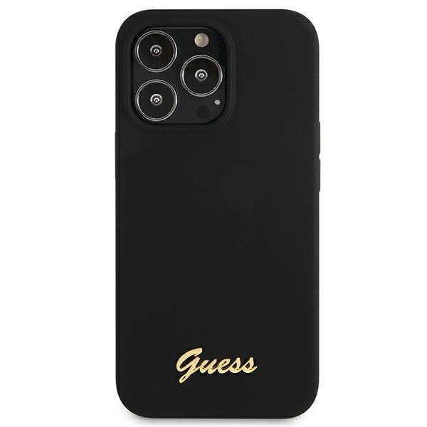 Guess GUHMP13XLSLMGBK iPhone 13 Pro Max 6.7" black/black hardcase Silicone Script Gold Logo MagSafeeng