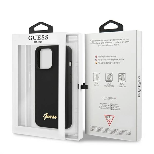 Guess GUHMP13XLSLMGBK iPhone 13 Pro Max 6.7" black/black hardcase Silicone Script Gold Logo MagSafeeng