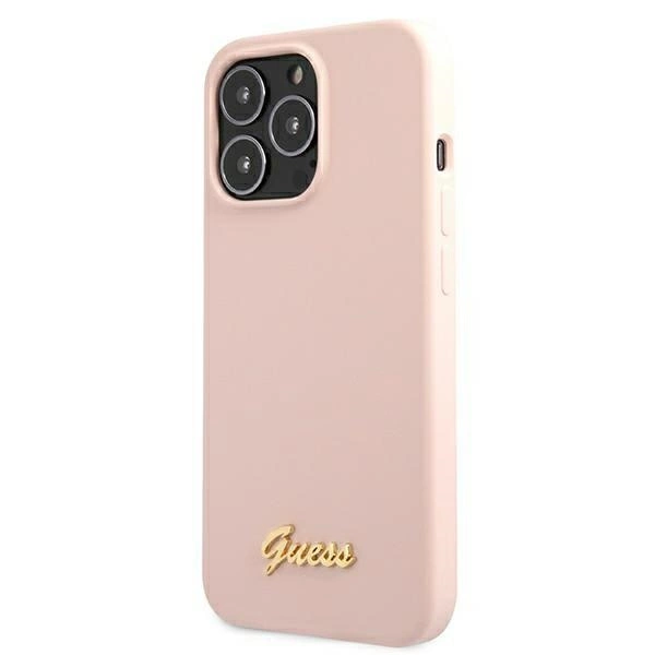 Guess GUHMP13XLSLMGLP iPhone 13 Pro Max 6.7" light pink/light pink hardcase Silicone Script Gold Logo Magsafeeng
