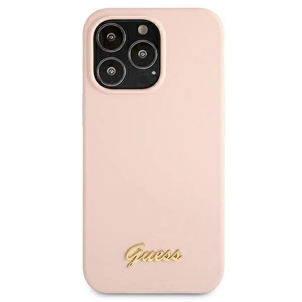 Guess GUHMP13XLSLMGLP iPhone 13 Pro Max 6.7" light pink/light pink hardcase Silicone Script Gold Logo Magsafeeng