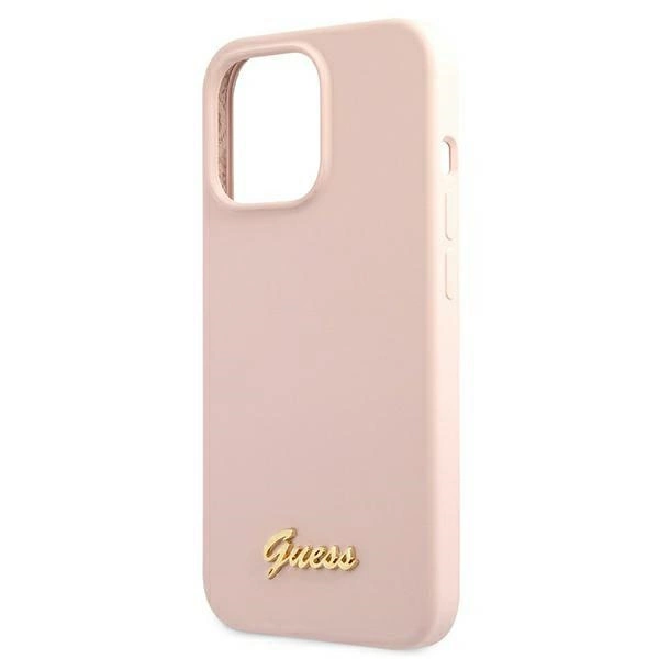 Guess GUHMP13XLSLMGLP iPhone 13 Pro Max 6.7" light pink/light pink hardcase Silicone Script Gold Logo Magsafeeng