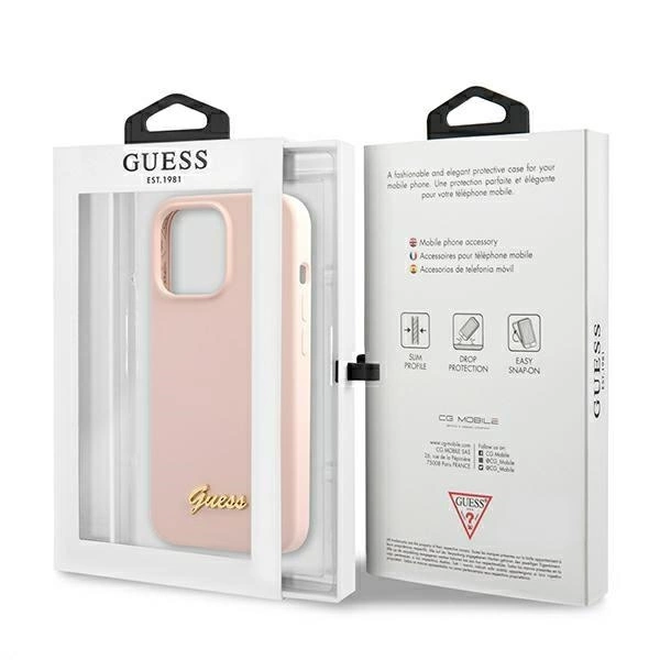 Guess GUHMP13XLSLMGLP iPhone 13 Pro Max 6.7" light pink/light pink hardcase Silicone Script Gold Logo Magsafeeng