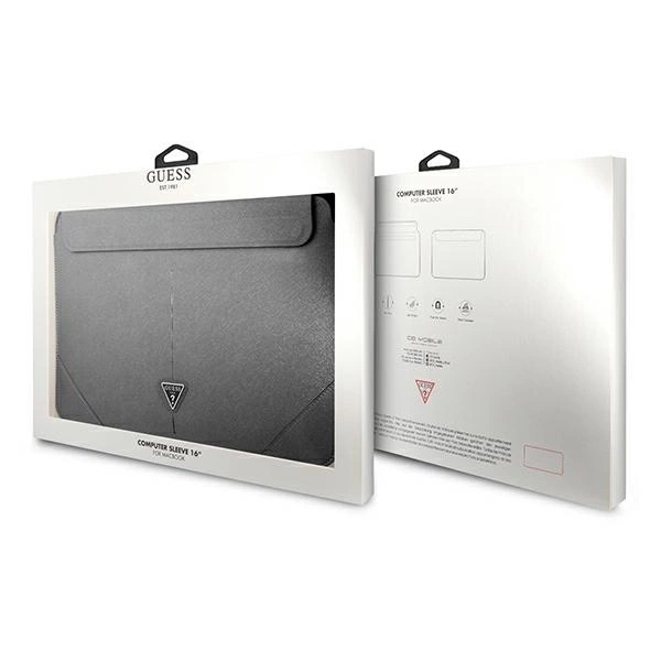 Guess Saffiano Triangle Logo case for a 16" laptop - silvereng