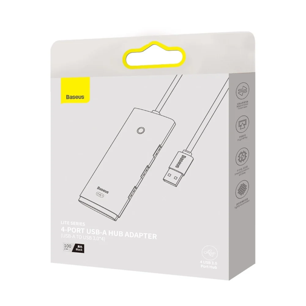 Baseus Lite Series HUB adapter USB-A to 4xUSB-A 3.0 5Gb / s black (WKQX030101)eng