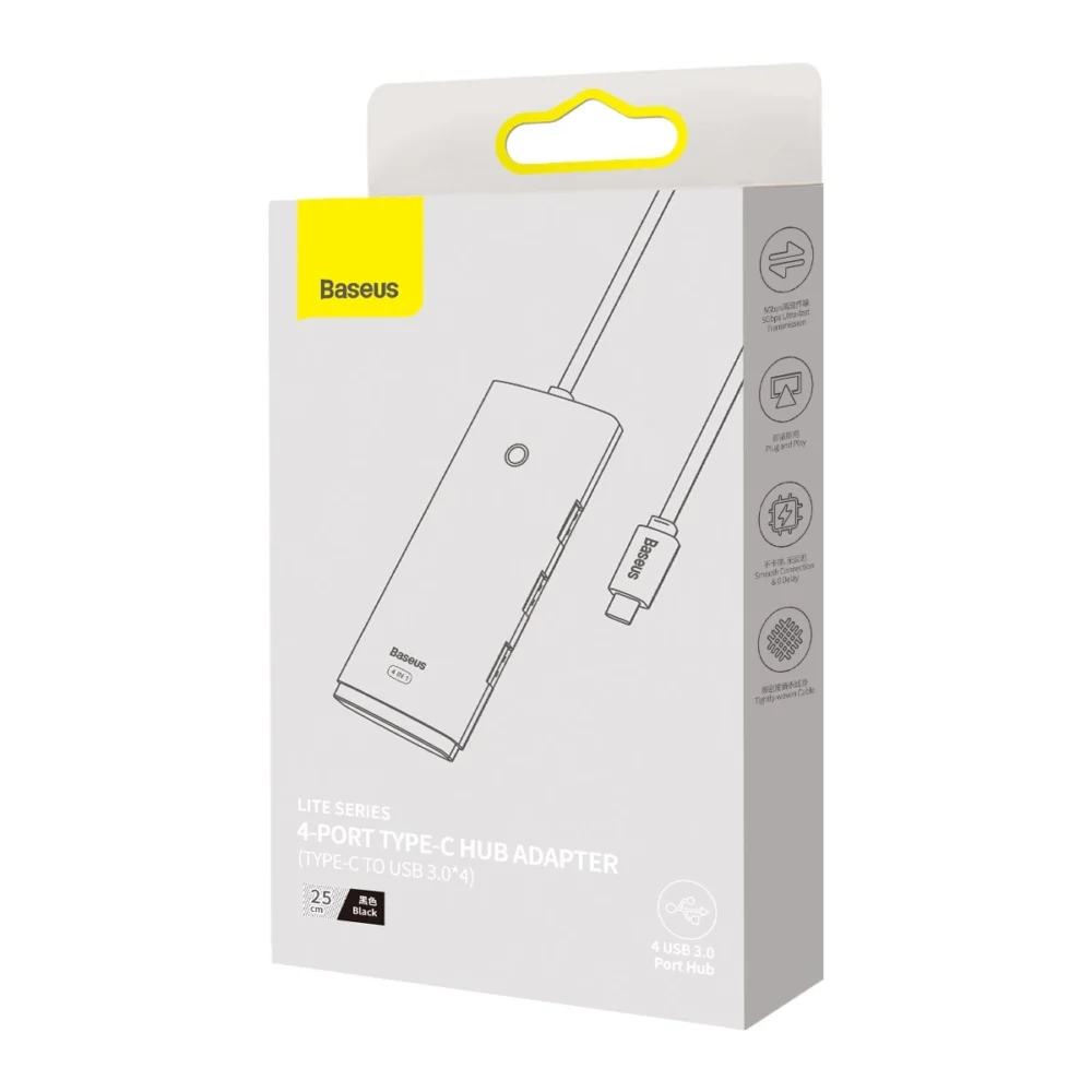 Baseus Lite Series HUB adapter USB Type C - 4x USB 3.0 25cm black (WKQX030301)eng