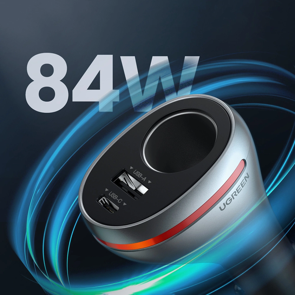 Ugreen USB Type C / USB QC PD 24W car charger with 12V cigarette lighter socket silver (CD204)eng