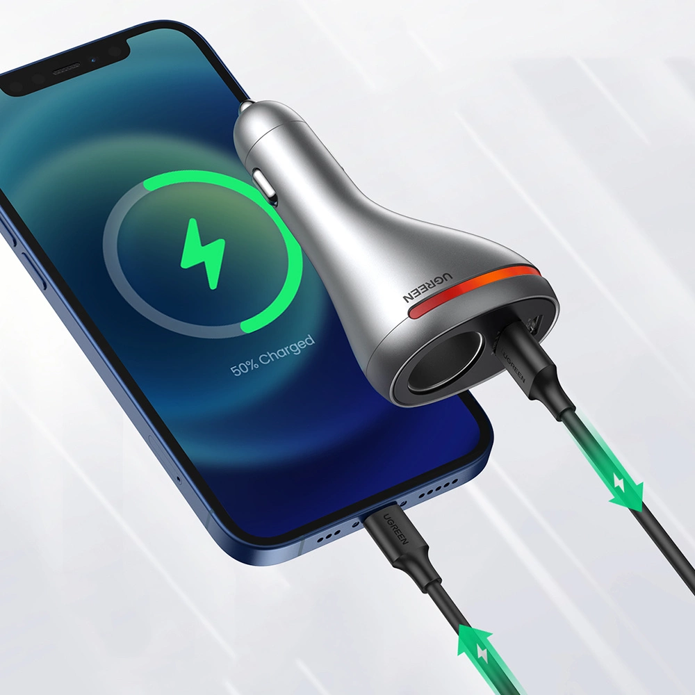 Ugreen USB Type C / USB QC PD 24W car charger with 12V cigarette lighter socket silver (CD204)eng