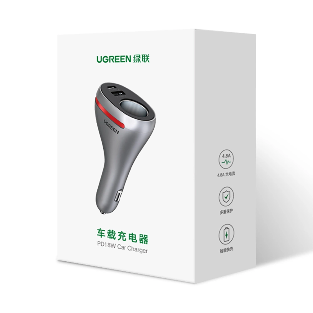 Ugreen USB Type C / USB QC PD 24W car charger with 12V cigarette lighter socket silver (CD204)eng