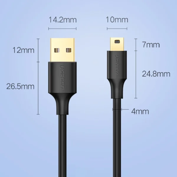 Ugreen 5 pin gold-plated USB cable - mini USB 0.5m black (US132)eng