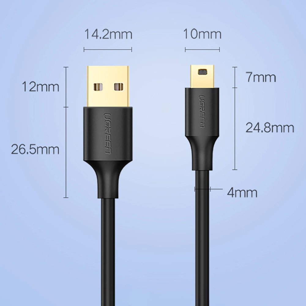 Ugreen 5 pin gold-plated USB cable - mini USB 0.5m black (US132)eng