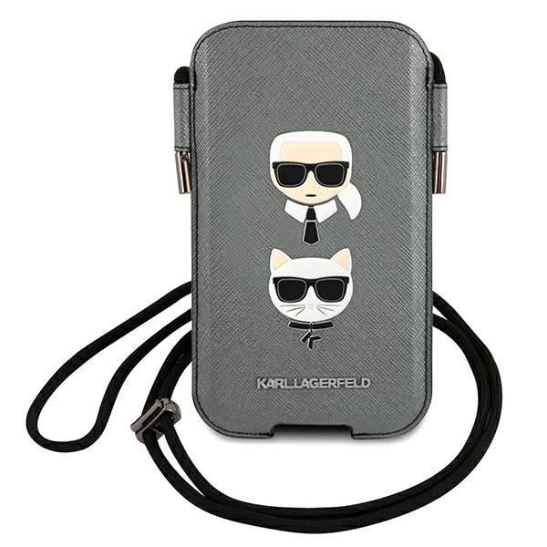 Karl Lagerfeld Torebka KLHCP12LOPHKCG 6,7" szary/grey hardcase Saffiano Ikonik Karl&Choupette Headeng