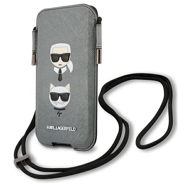 Karl Lagerfeld Torebka KLHCP12LOPHKCG 6,7" szary/grey hardcase Saffiano Ikonik Karl&Choupette Headeng