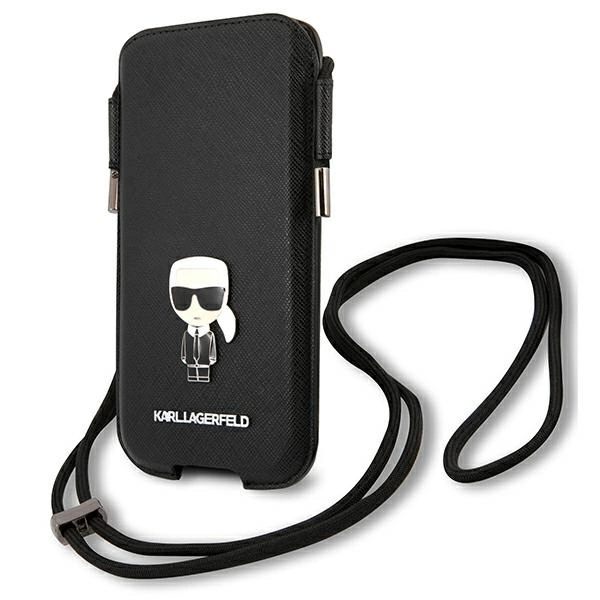 Karl Lagerfeld Torebka KLHCP12LOPHKMK 6,7" czarny/black hardcase Saffiano Ikonik Karl'seng