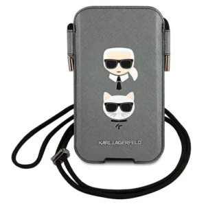 Karl Lagerfeld Torebka KLHCP12MOPHKCG 6,1" szary/grey hardcase Saffiano Ikonik Karl&Choupette Headeng