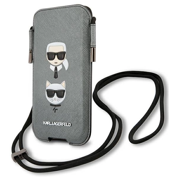 Karl Lagerfeld Torebka KLHCP12MOPHKCG 6,1" szary/grey hardcase Saffiano Ikonik Karl&Choupette Headeng