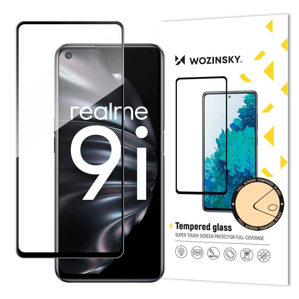 Wozinsky Tempered Glass Full Glue Super Tough Screen Protector Full Coveraged with Frame Case Friendly for Oppo A76 / Oppo A36 / Realme 9i blackeng