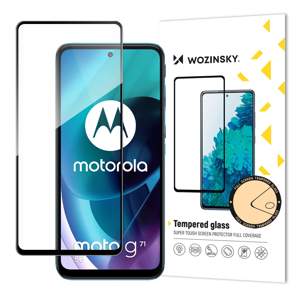 Wozinsky Tempered Glass Full Glue Super Tough Screen Protector Full Coveraged with Frame Case Friendly for Motorola Moto G71 5G blackeng