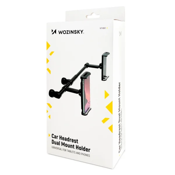 Wozinsky dual car phone holder for headrest black (WTHBK1)eng