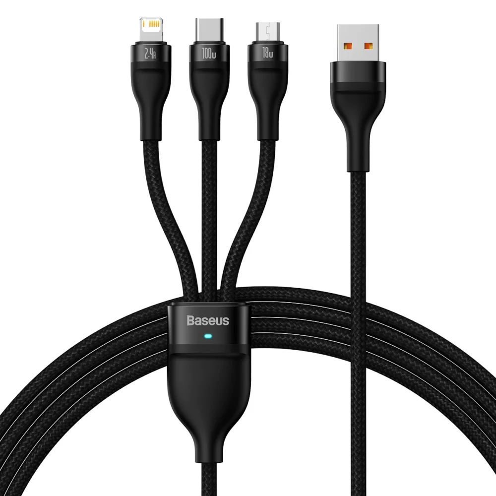 Baseus Flash Series II cable USB - USB Type C / Lightning / micro USB 100 W 1.2 m black (CASS030001)eng