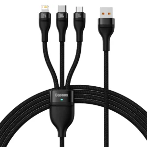 Baseus Flash Series II cable USB - USB Type C / Lightning / micro USB 100 W 1.2 m black (CASS030001)eng