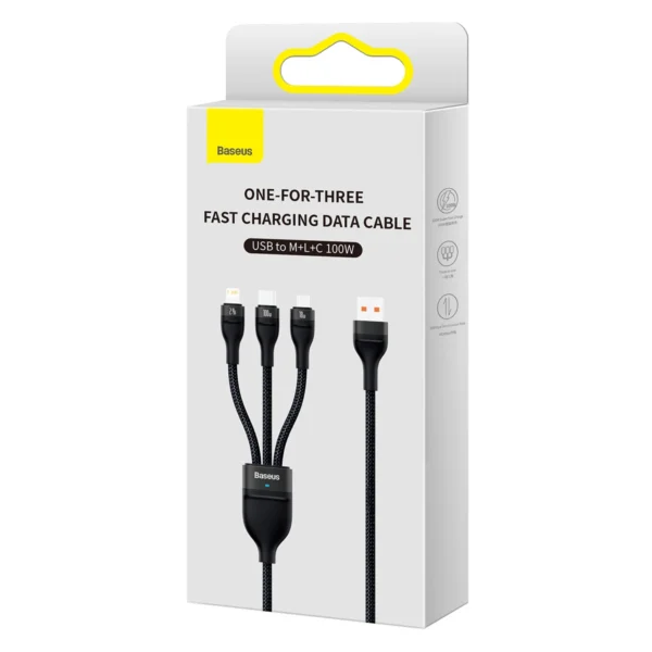 Baseus Flash Series II cable USB - USB Type C / Lightning / micro USB 100 W 1.2 m black (CASS030001)eng