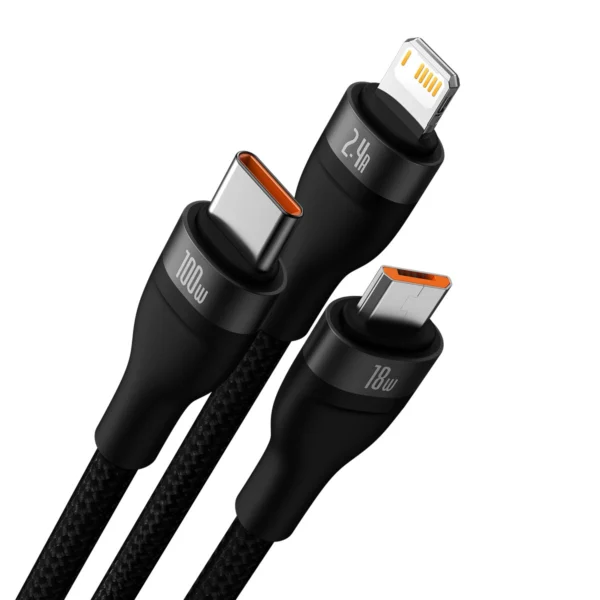 Baseus Flash Series II cable USB - USB Type C / Lightning / micro USB 100 W 1.2 m black (CASS030001)eng