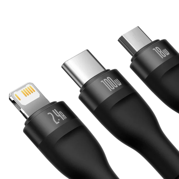 Baseus Flash Series II cable USB - USB Type C / Lightning / micro USB 100 W 1.2 m black (CASS030001)eng