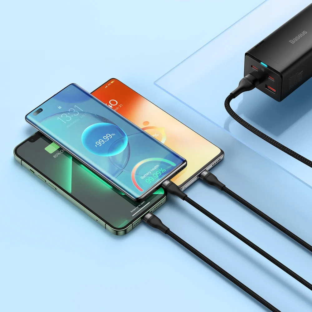 Baseus Flash Series II cable USB - USB Type C / Lightning / micro USB 100 W 1.2 m black (CASS030001)eng