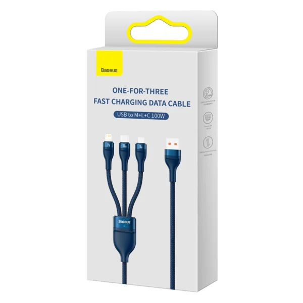 Baseus Flash Series II cable USB - USB Type C / Lightning / micro USB 100 W 1.2 m blue (CASS030003)eng