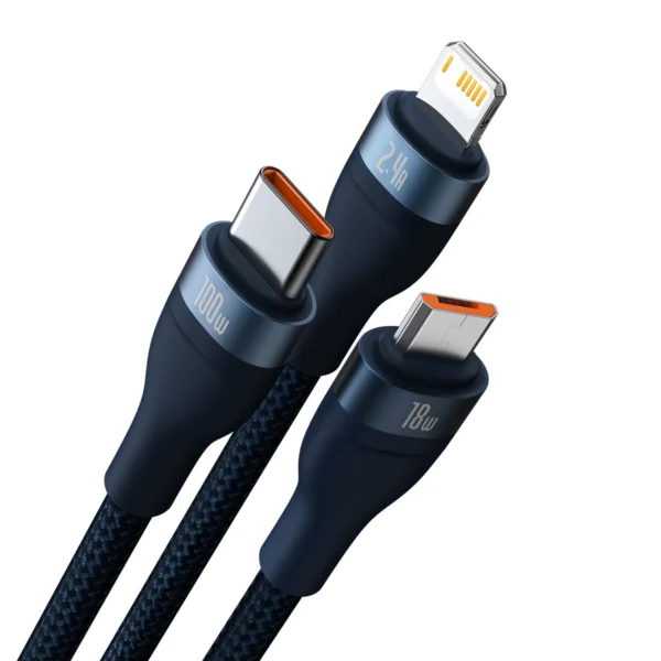 Baseus Flash Series II cable USB - USB Type C / Lightning / micro USB 100 W 1.2 m blue (CASS030003)eng