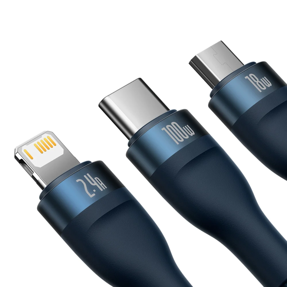 Baseus Flash Series II cable USB - USB Type C / Lightning / micro USB 100 W 1.2 m blue (CASS030003)eng