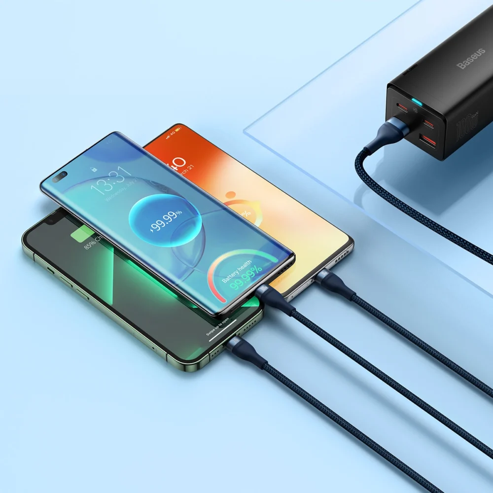 Baseus Flash Series II cable USB - USB Type C / Lightning / micro USB 100 W 1.2 m blue (CASS030003)eng