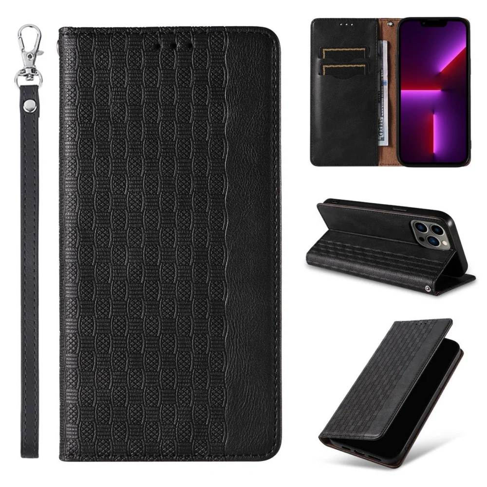 Magnet Strap Case for iPhone 12 Pro Max Pouch Wallet + Mini Lanyard Pendant Blackeng