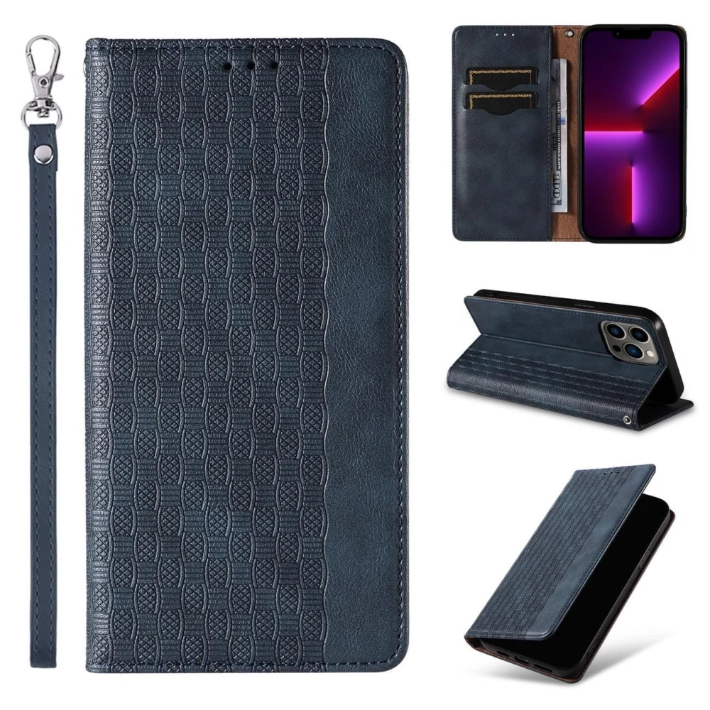 Magnet Strap Case for iPhone 12 Pro Max Pouch Wallet + Mini Lanyard Pendant Blueeng