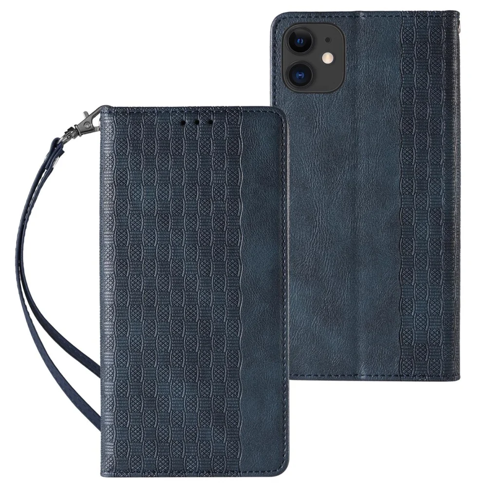 Magnet Strap Case for iPhone 13 case wallet + mini lanyard pendant blueeng
