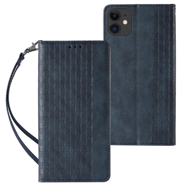 Magnet Strap Case for iPhone 13 case wallet + mini lanyard pendant blueeng