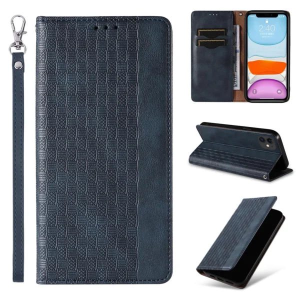 Magnet Strap Case for iPhone 13 case wallet + mini lanyard pendant blueeng