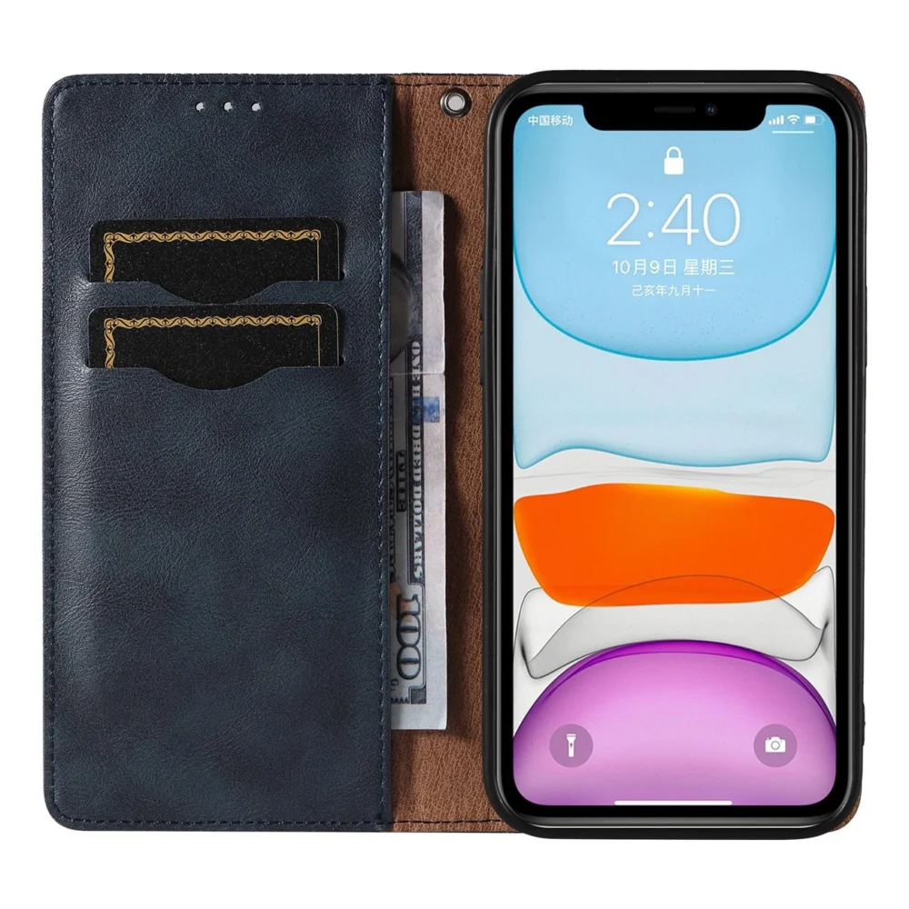 Magnet Strap Case for iPhone 13 case wallet + mini lanyard pendant blueeng