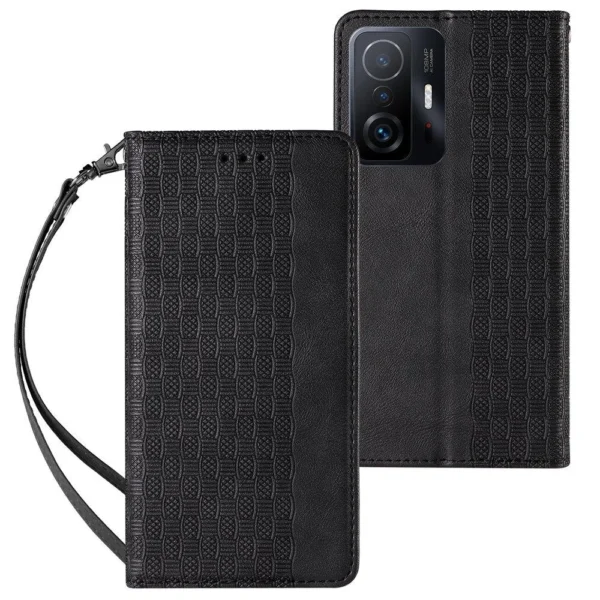 Magnet Strap Case Case for Samsung Galaxy A12 5G Pouch Wallet + Mini Lanyard Pendant Blackeng