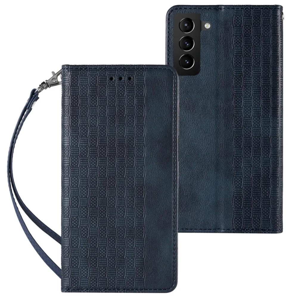 Magnet Strap Case Case for Samsung Galaxy S22 Pouch Wallet + Mini Lanyard Pendant Blueeng
