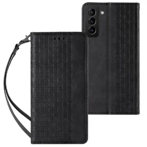 Magnet Strap Case Case for Samsung Galaxy S22 + (S22 Plus) Pouch Wallet + Mini Lanyard Pendant Blackeng
