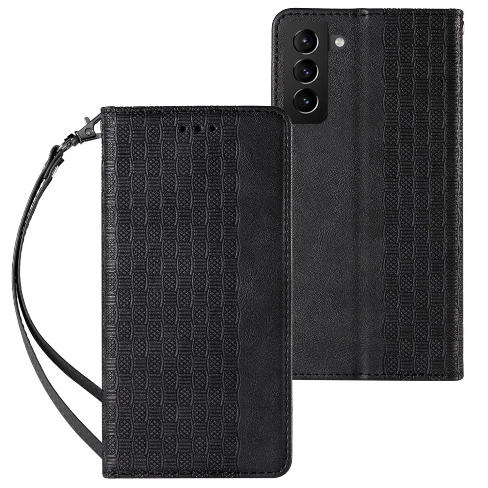 Magnet Strap Case Case for Samsung Galaxy S22 Ultra Pouch Wallet + Mini Lanyard Pendant Blackeng
