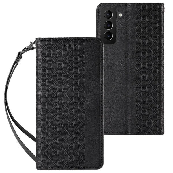 Magnet Strap Case Case for Samsung Galaxy S22 Ultra Pouch Wallet + Mini Lanyard Pendant Blackeng