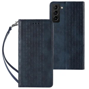 Magnet Strap Case Case for Samsung Galaxy S22 Ultra Pouch Wallet + Mini Lanyard Pendant Blueeng