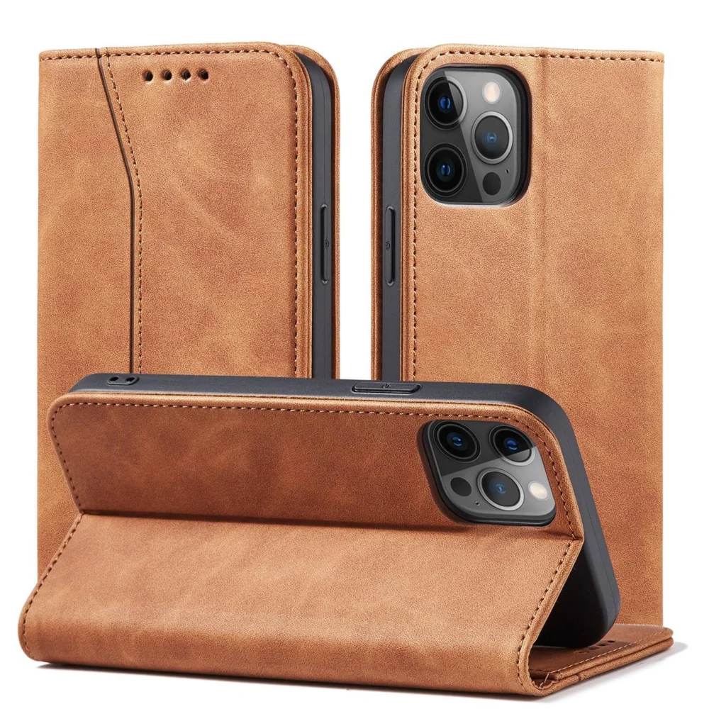 Magnet Fancy Case Case for iPhone 12 Pro Pouch Card Wallet Card Stand Browneng