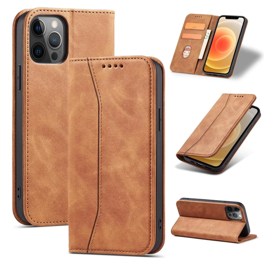 Magnet Fancy Case Case for iPhone 12 Pro Pouch Card Wallet Card Stand Browneng
