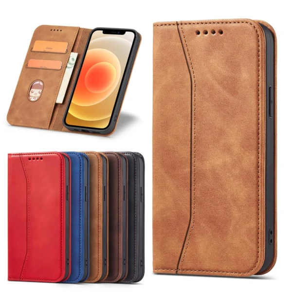 Magnet Fancy Case Case for iPhone 12 Pro Pouch Card Wallet Card Stand Browneng